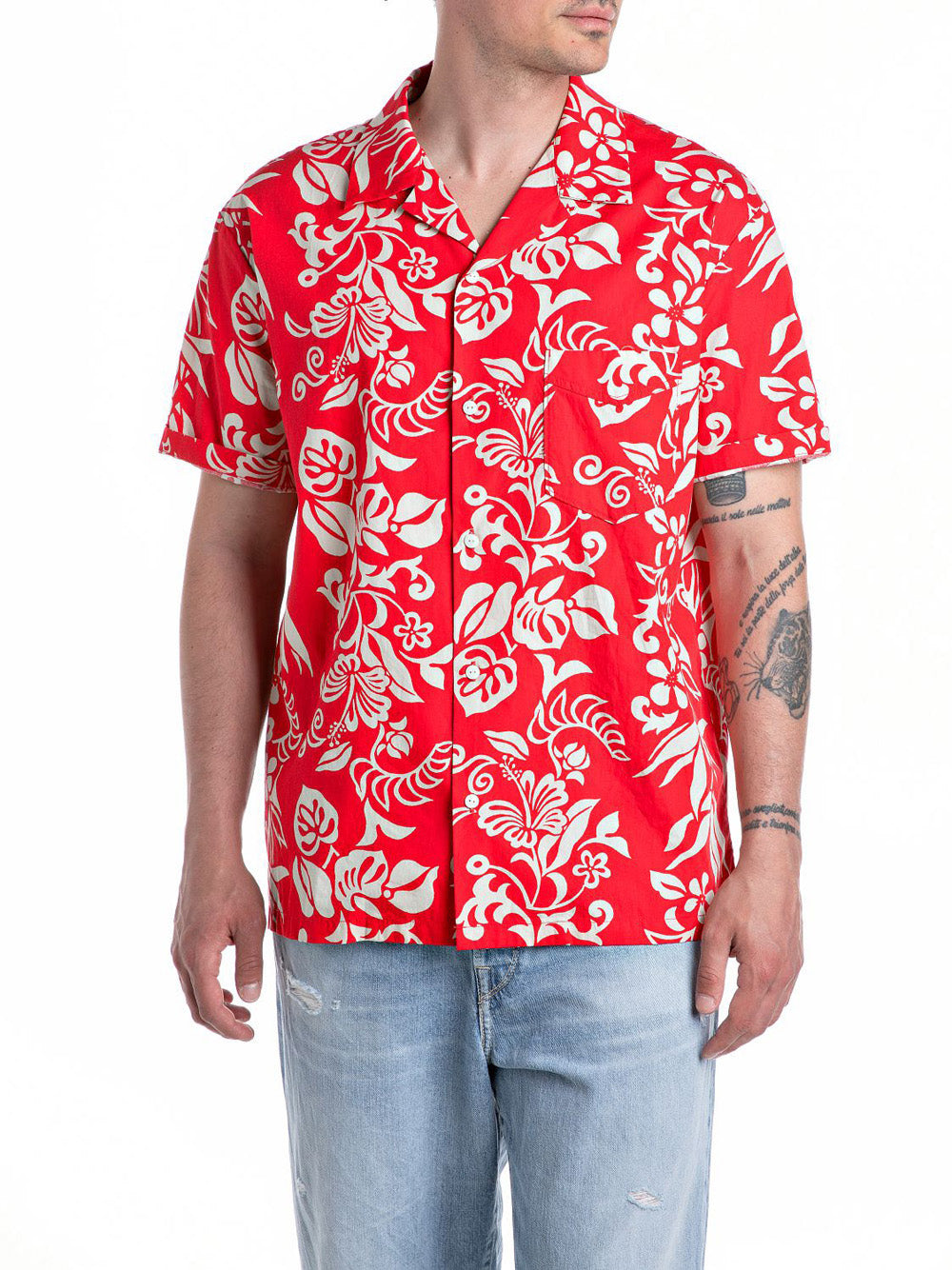 Camicia Fantasia Replay All Over Printed da Uomo - Rosso