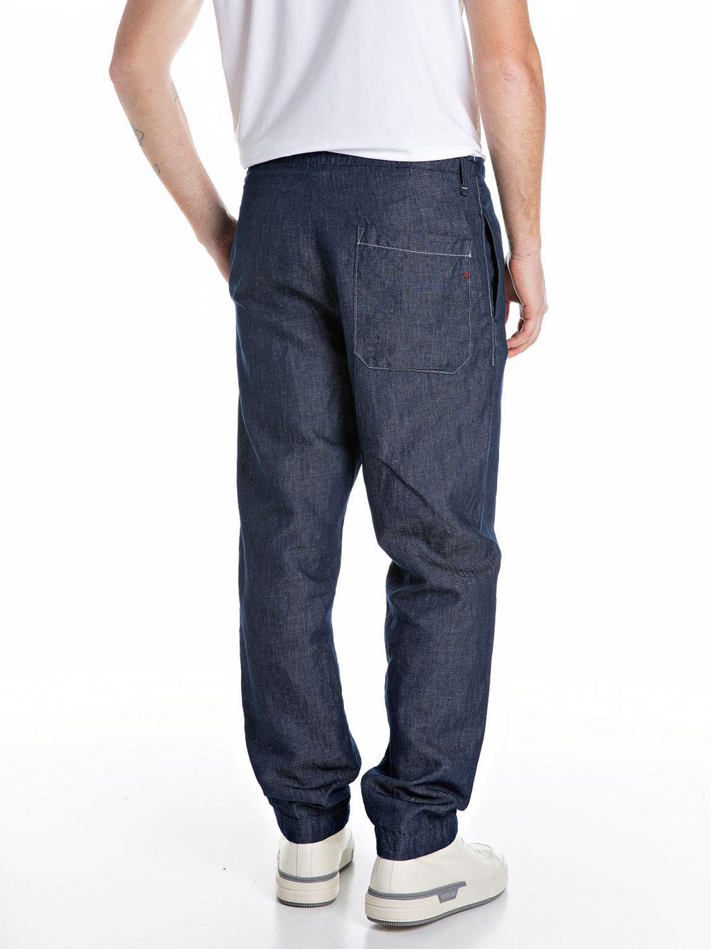 Pantalone Jogger Replay Cotton Linen Indigo da Uomo - Blu