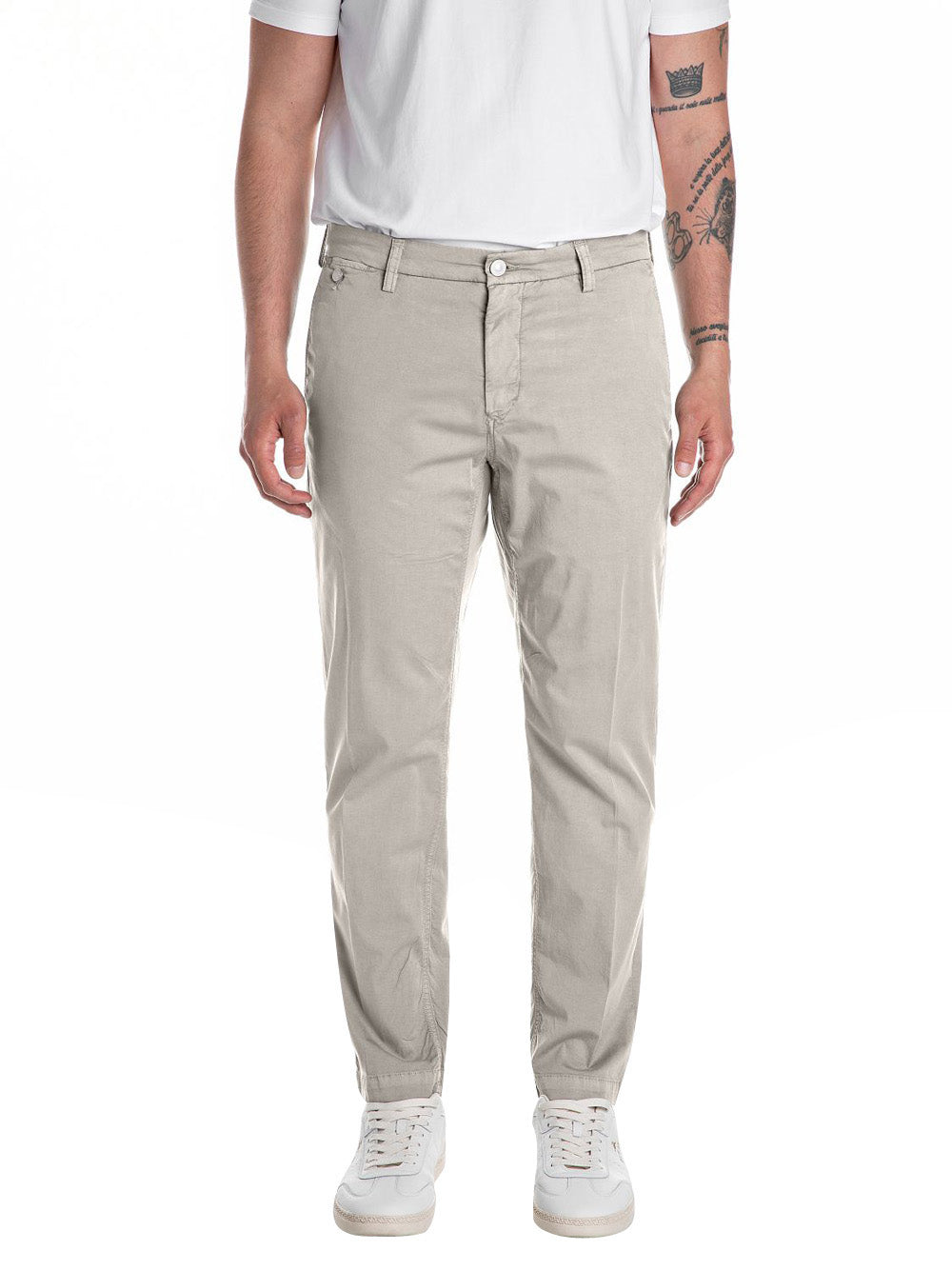 Pantalone Chino Replay Stretch Bull Denim da Uomo - Beige
