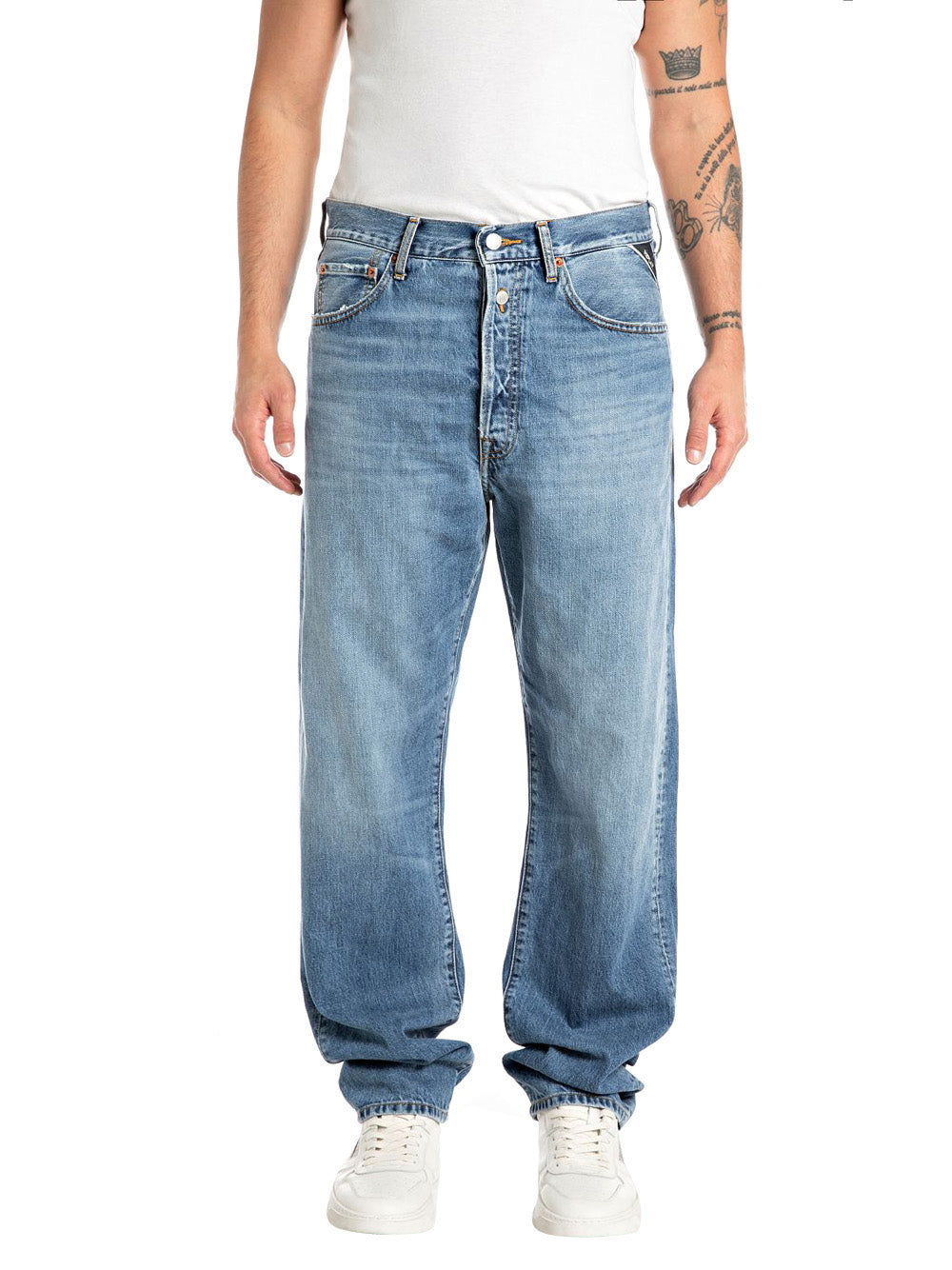Jeans Wide Replay Recycled Indigo da Uomo - Denim