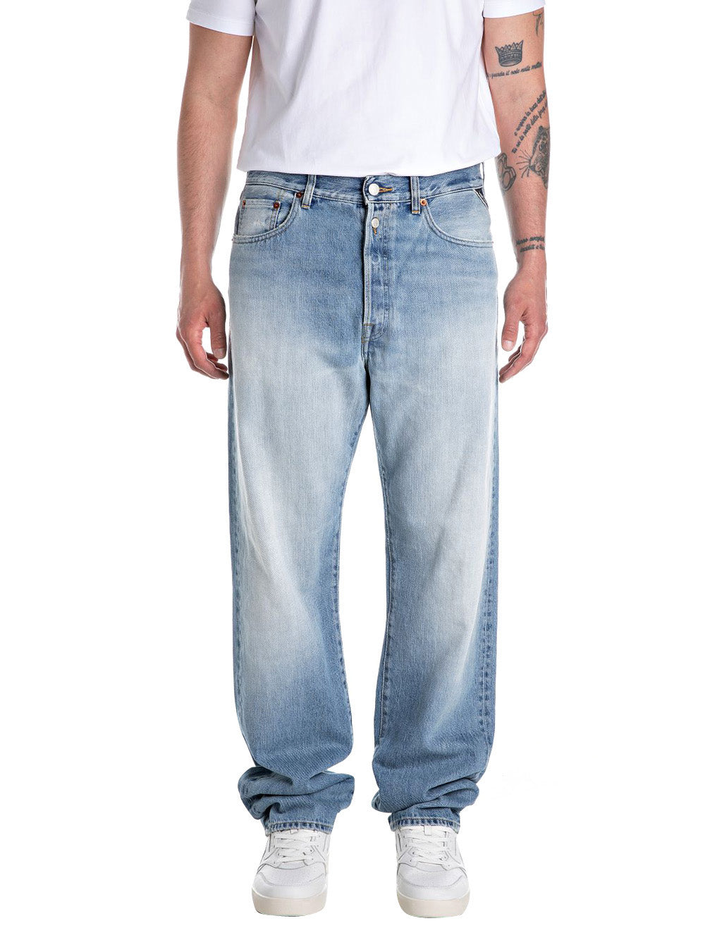 Jeans Wide Replay Recycled Indigo da Uomo - Celeste