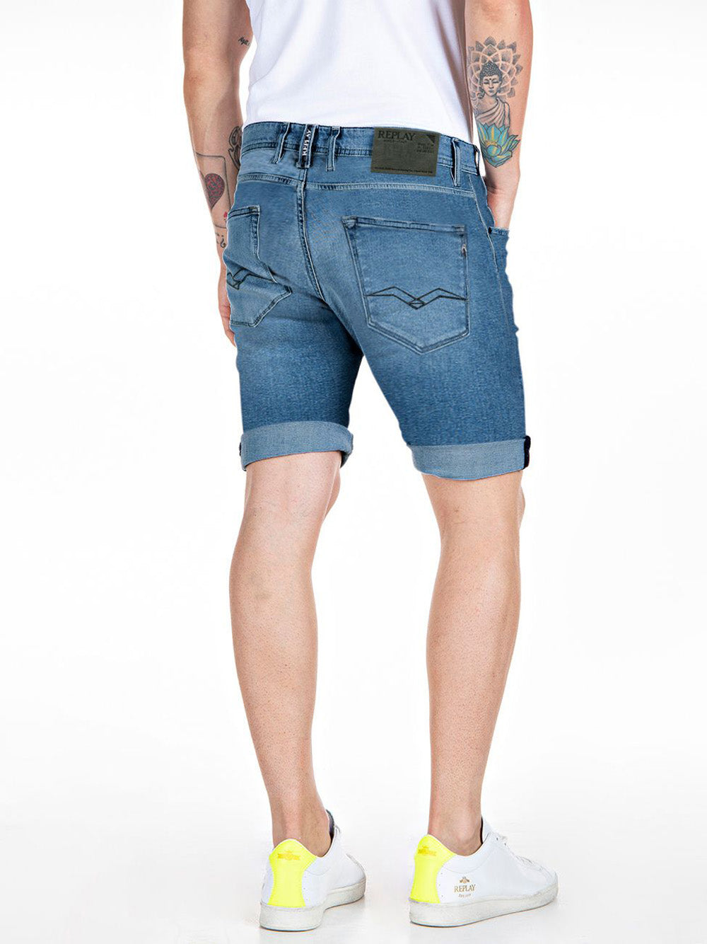 Bermuda Jeans Replay Power Stretch da Uomo - Denim