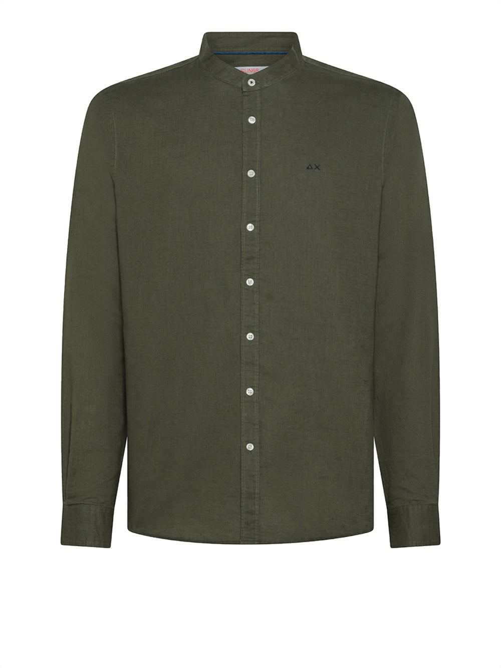 Camicia Sun68 Linen Korean Collar da Uomo - Verde