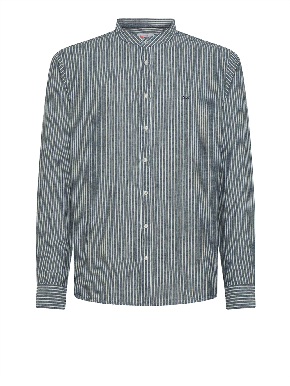 Camicia Sun68 Linen Stripe Korean da Uomo - Blu