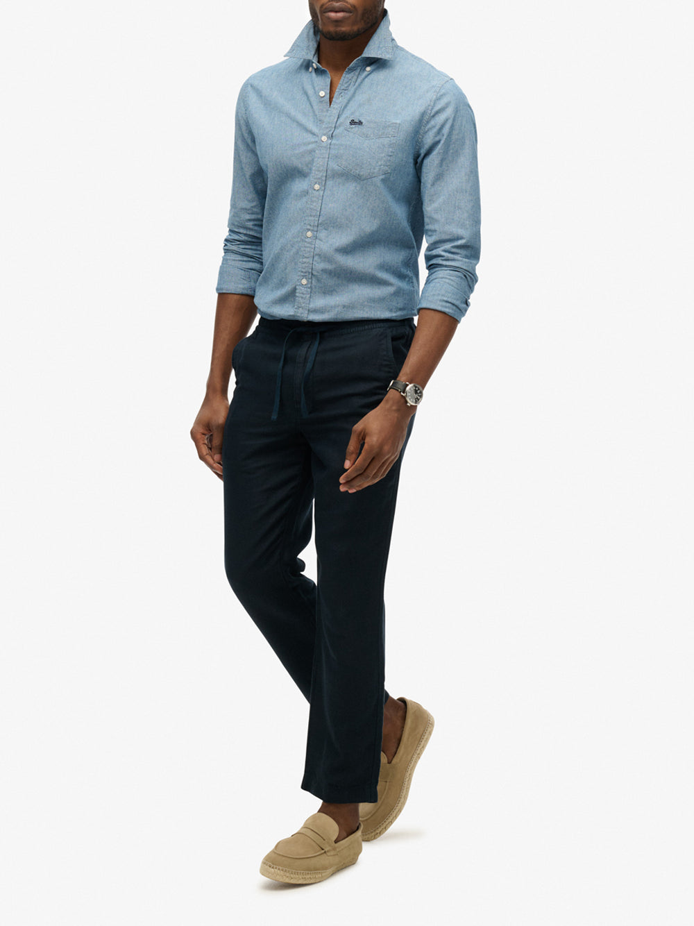 Pantalone Chino Superdry Merchant Linen da Uomo - Blu
