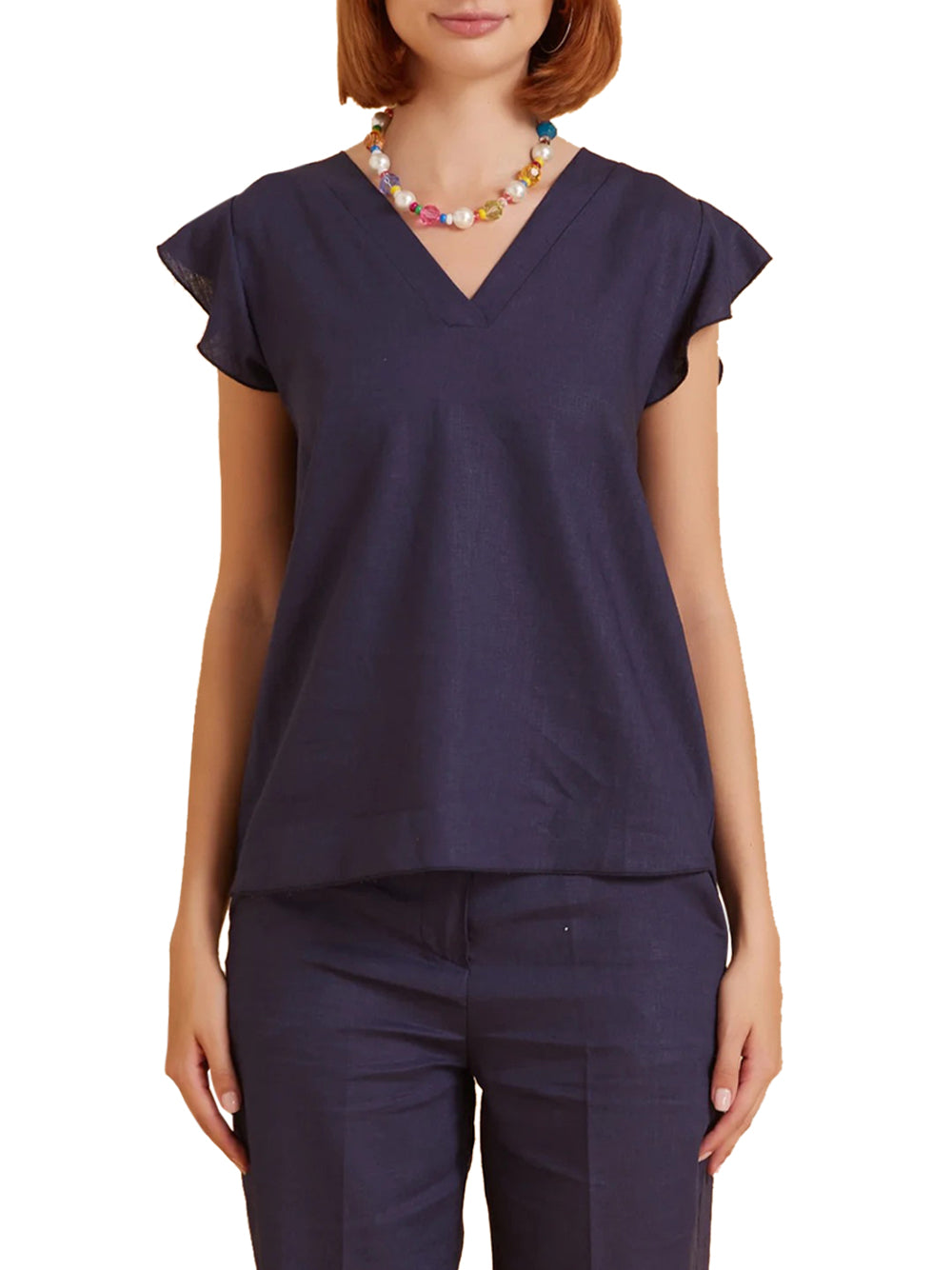 Take Two Blusa Con Rouges In Lino/Viscosa Blu
