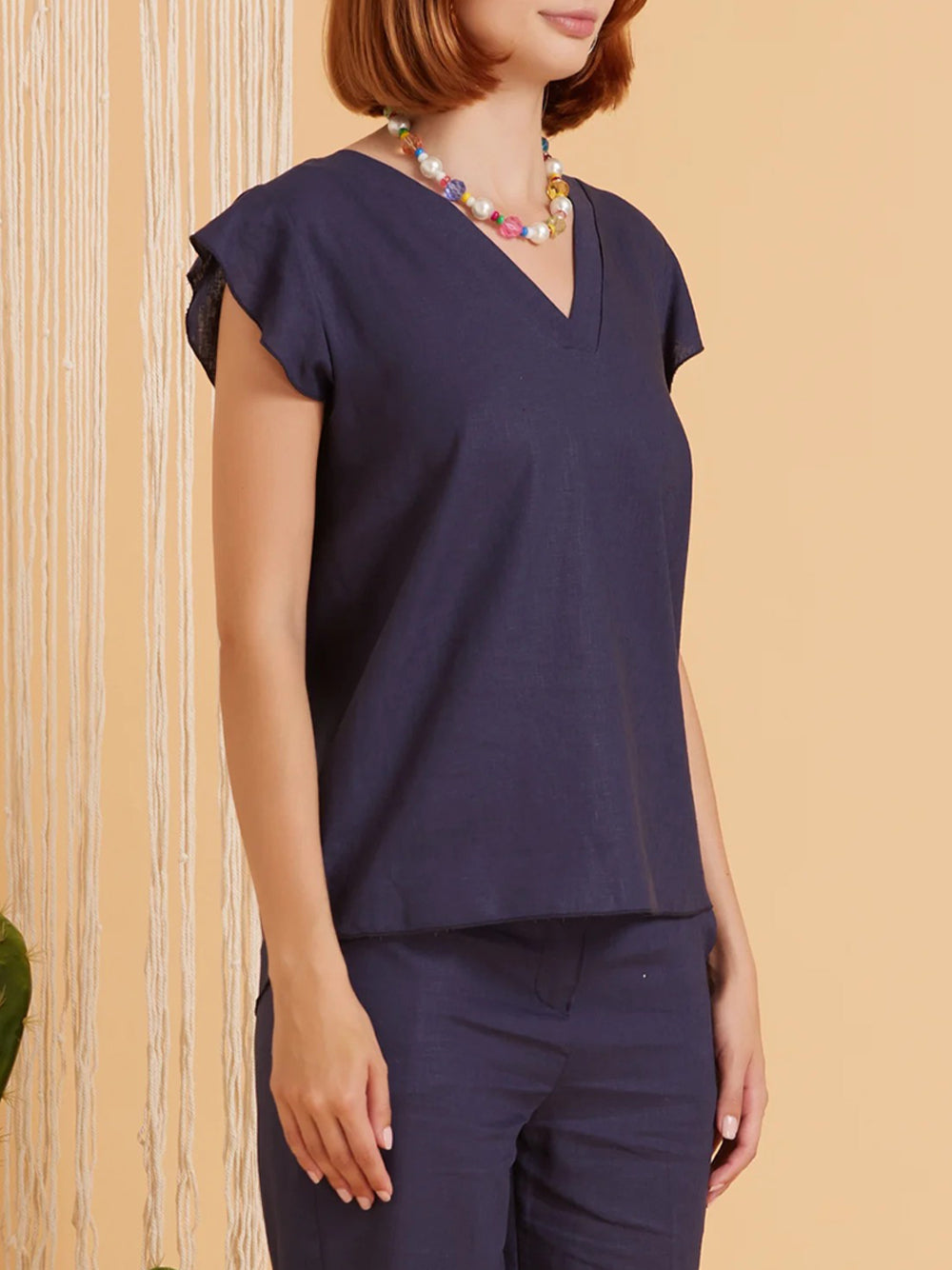 Take Two Blusa Con Rouges In Lino/Viscosa Blu
