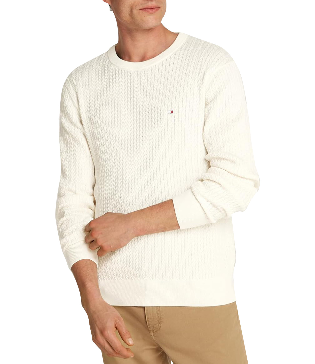 Tommy Hilfiger Maglione Girocollo Uomo Mod. MW0MW37400 ZOO White Bianco