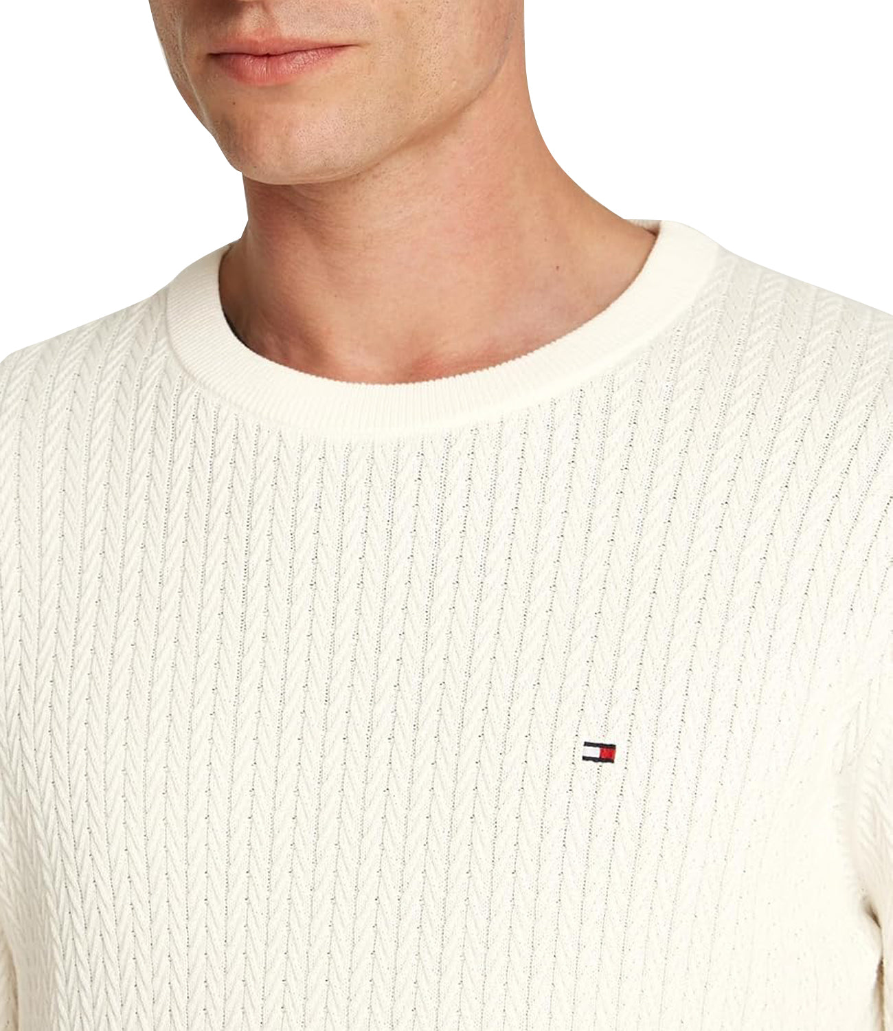 Tommy Hilfiger Maglione Girocollo Uomo Mod. MW0MW37400 ZOO White Bianco