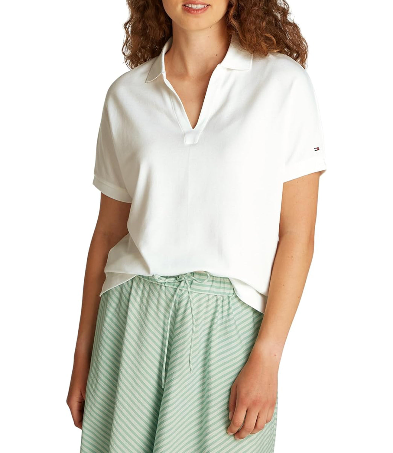 Tommy Hilfiger Polo Manica Corta Donna Mod. WW0WW44512 YBL Bianco