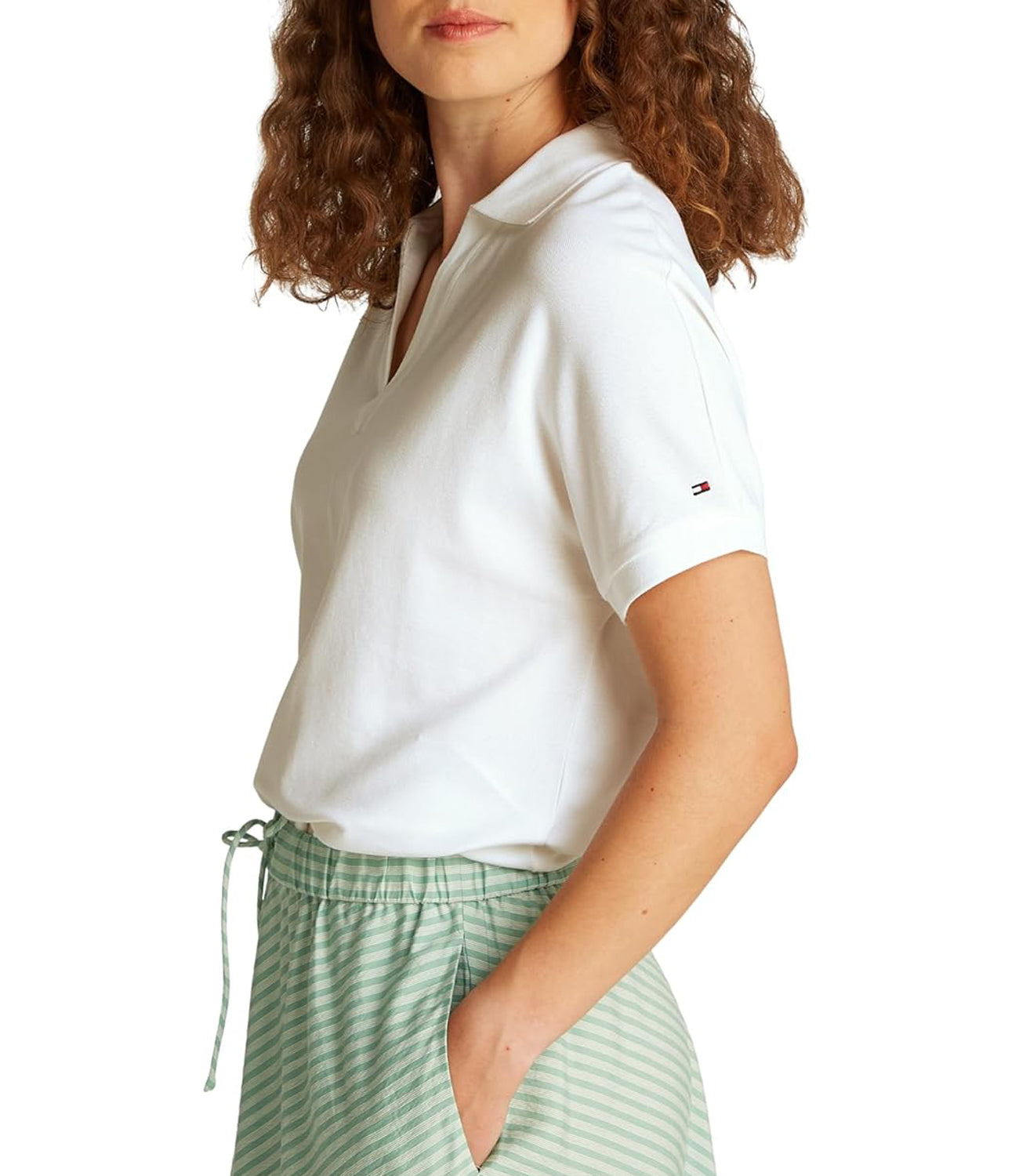 Tommy Hilfiger Polo Manica Corta Donna Mod. WW0WW44512 YBL Bianco