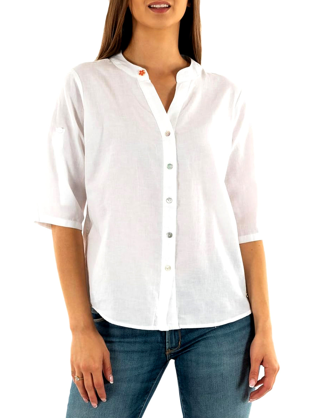 Yes Zee Camicia Donna Misto Lino Mod. C231 YZ00 0101 Bianco