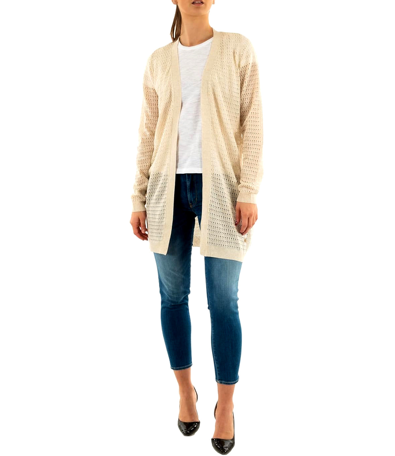 Yes Zee Maglia Maglia Donna Cardigan, Lungo Donna Mod. M439 HF00 0245 Sabbia Beige