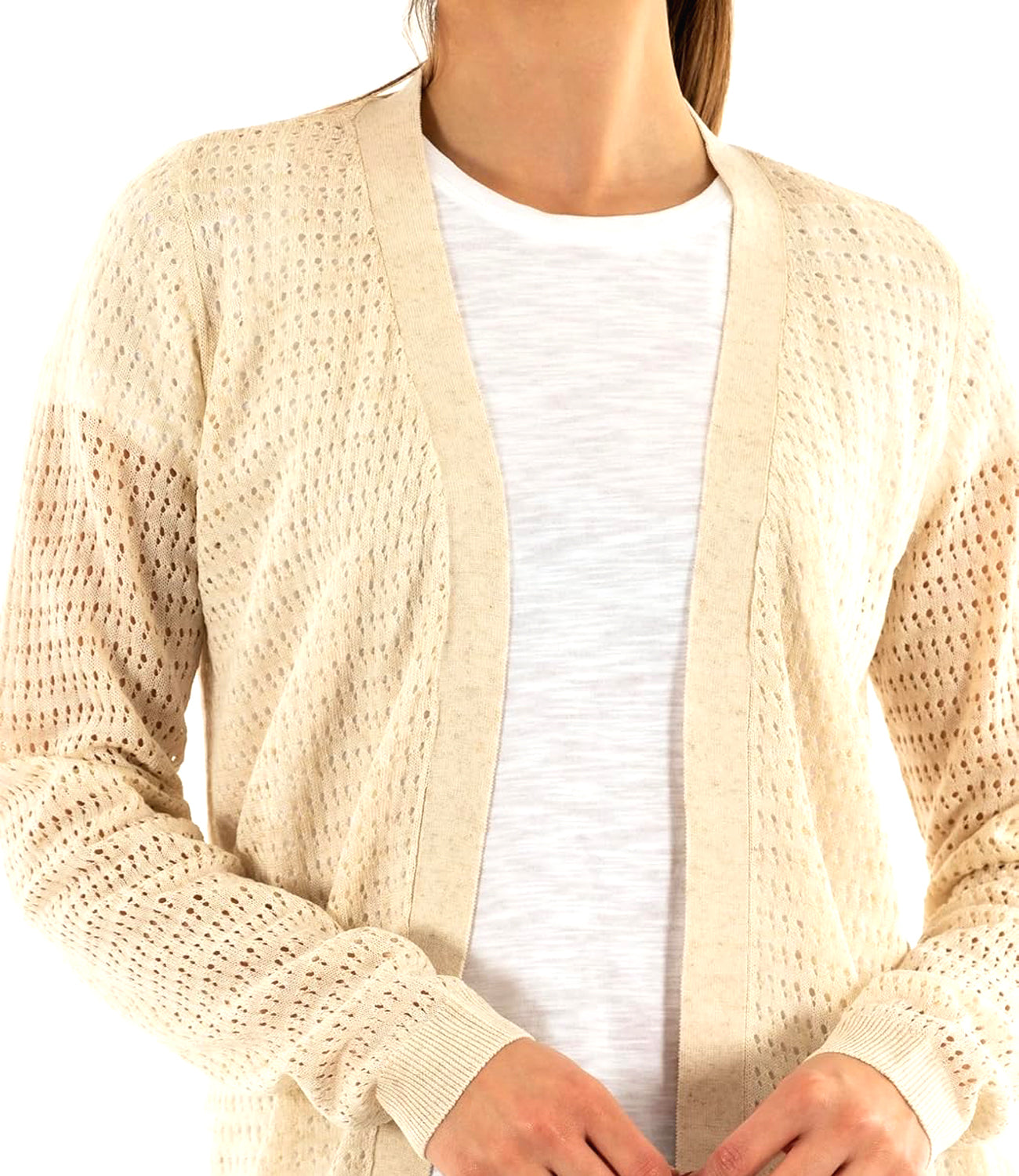 Yes Zee Maglia Maglia Donna Cardigan, Lungo Donna Mod. M439 HF00 0245 Sabbia Beige