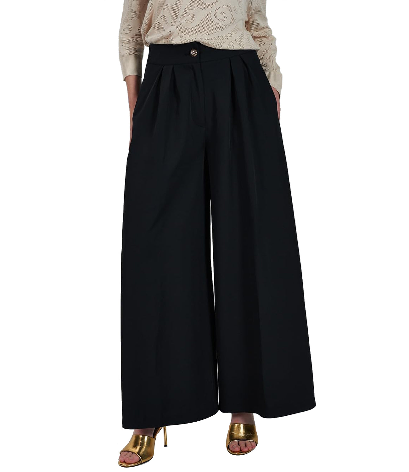 Yes Zee Pantalone Pantalone Donna Palazzo Donna Mod. P322 KE00 0801 Nero