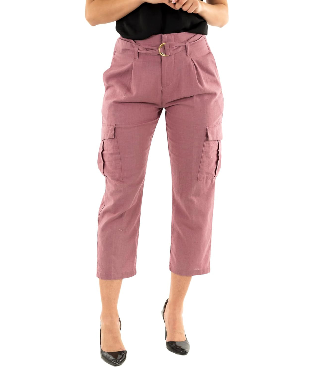Yes Zee Pantalone Pantalone Donna Cargo In Misto Lino Donna Mod. P392 J200 0437 Rosa Antico Scuro