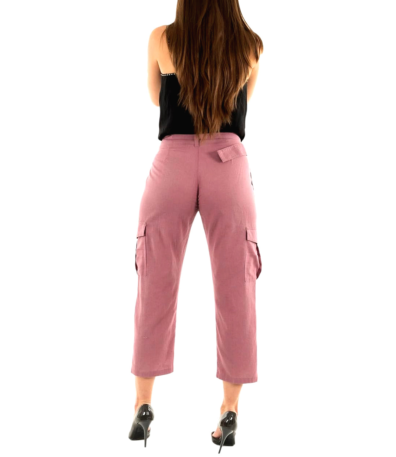 Yes Zee Pantalone Pantalone Donna Cargo In Misto Lino Donna Mod. P392 J200 0437 Rosa Antico Scuro