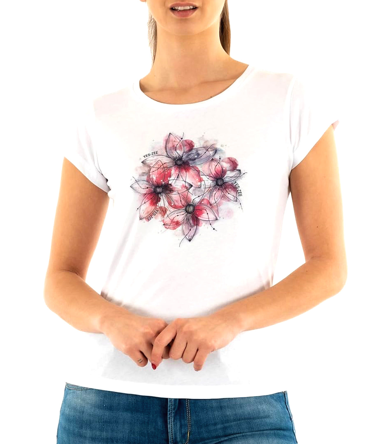 Yes Zee T-shirt Donna Girocollo, Maniche Corte Donna Mod. T257 SG00 0101 Bianco