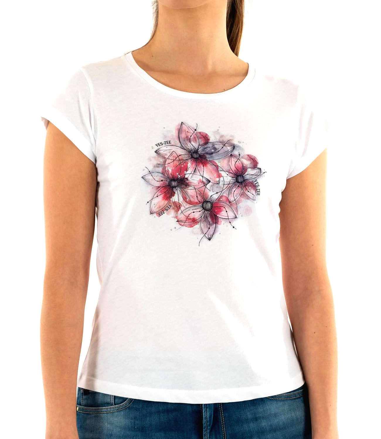 Yes Zee T-shirt Donna Girocollo, Maniche Corte Donna Mod. T257 SG00 0101 Bianco