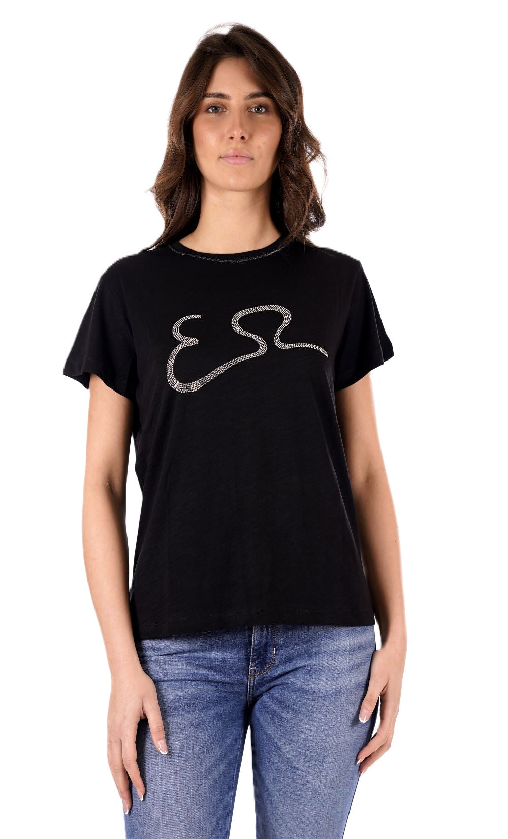 Yes Zee T-Shirt Donna Diritta, Girocollo, M/C Donna Mod. T264 TL00 0801 Nero