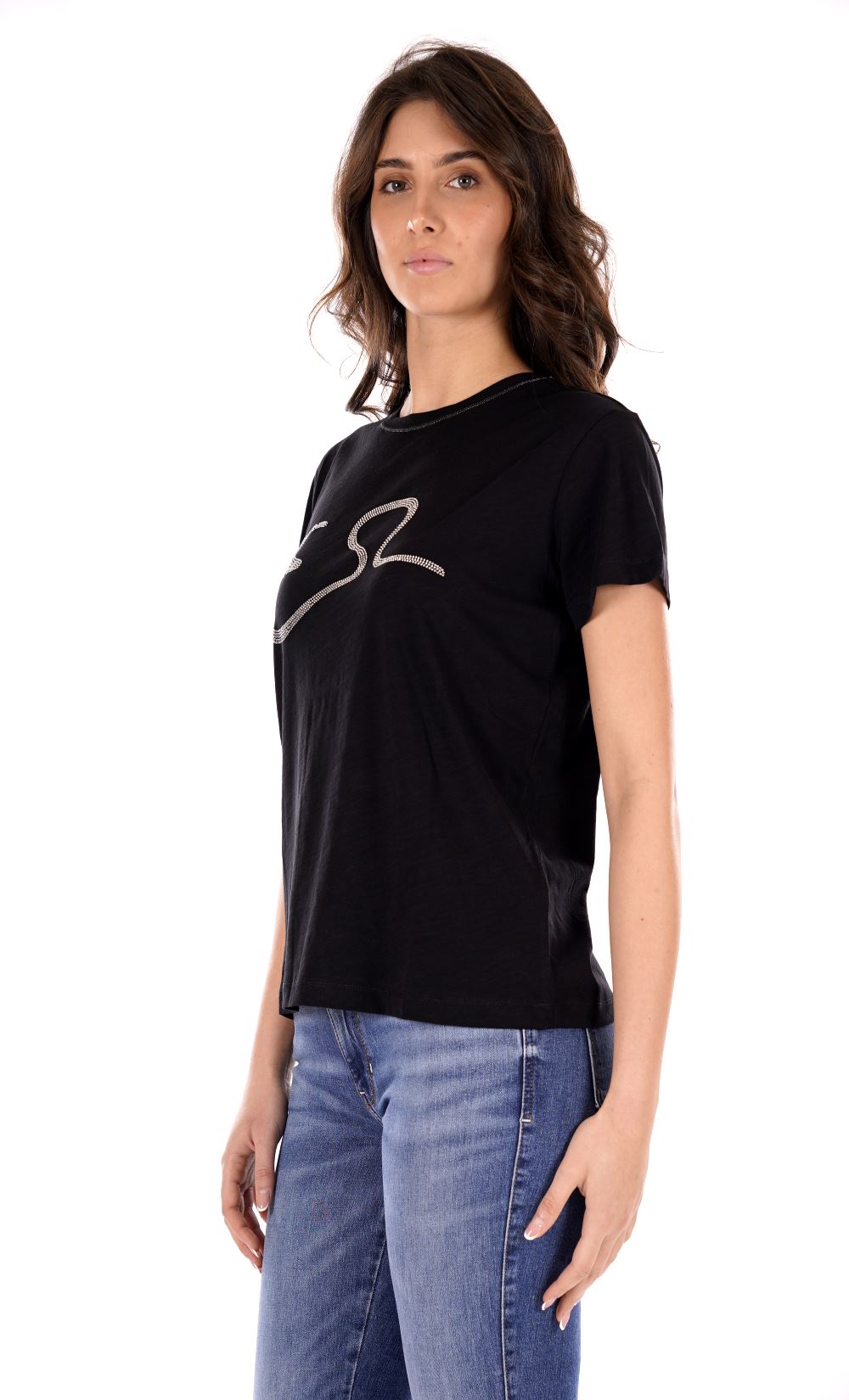Yes Zee T-Shirt Donna Diritta, Girocollo, M/C Donna Mod. T264 TL00 0801 Nero