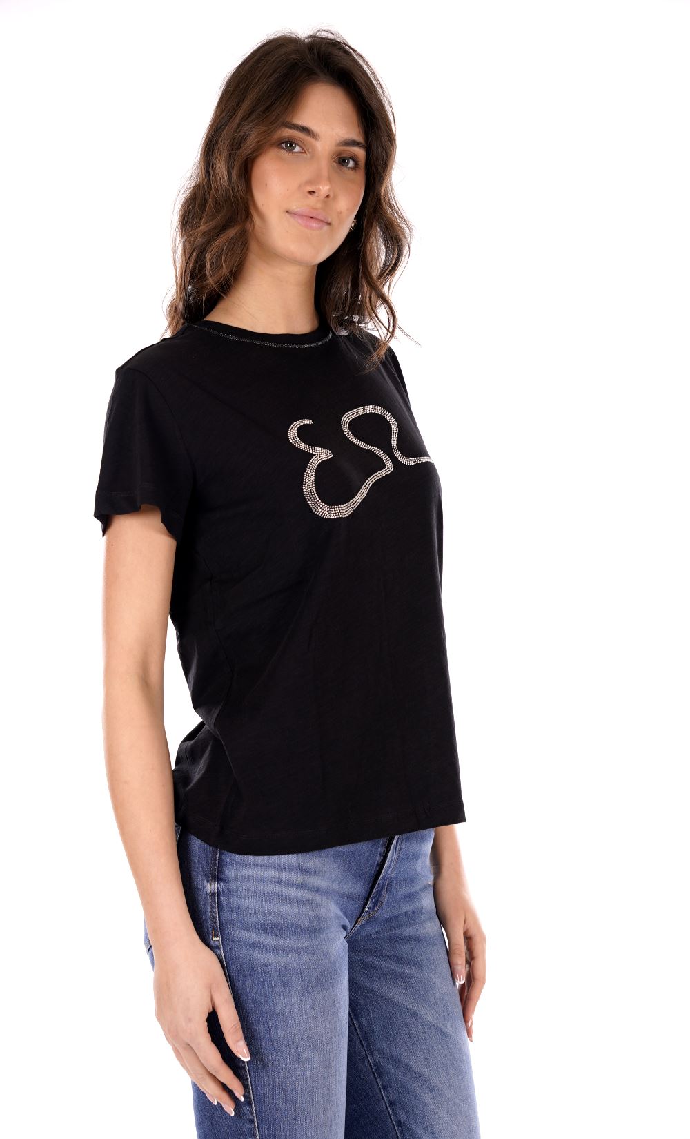 Yes Zee T-Shirt Donna Diritta, Girocollo, M/C Donna Mod. T264 TL00 0801 Nero