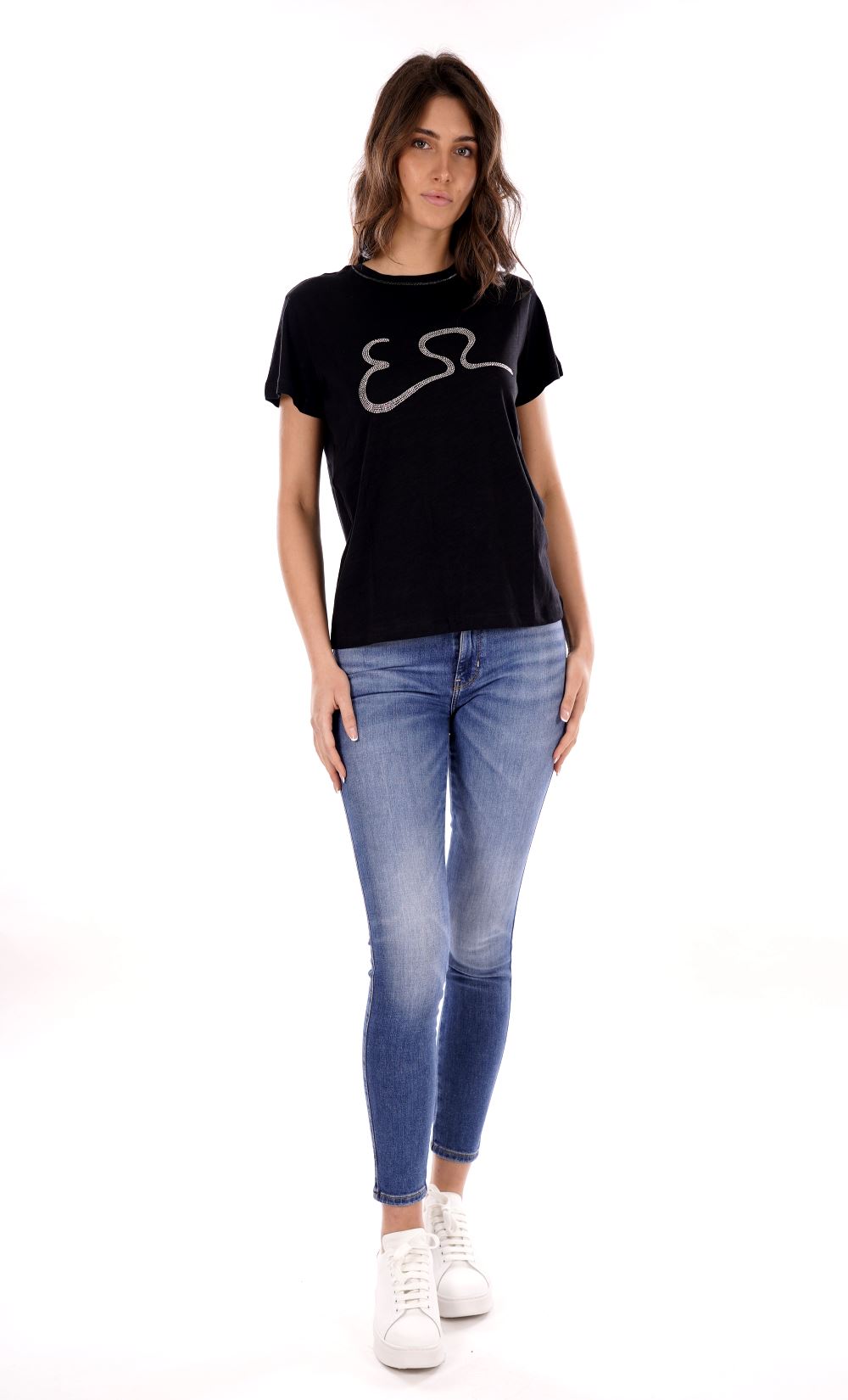 Yes Zee T-Shirt Donna Diritta, Girocollo, M/C Donna Mod. T264 TL00 0801 Nero