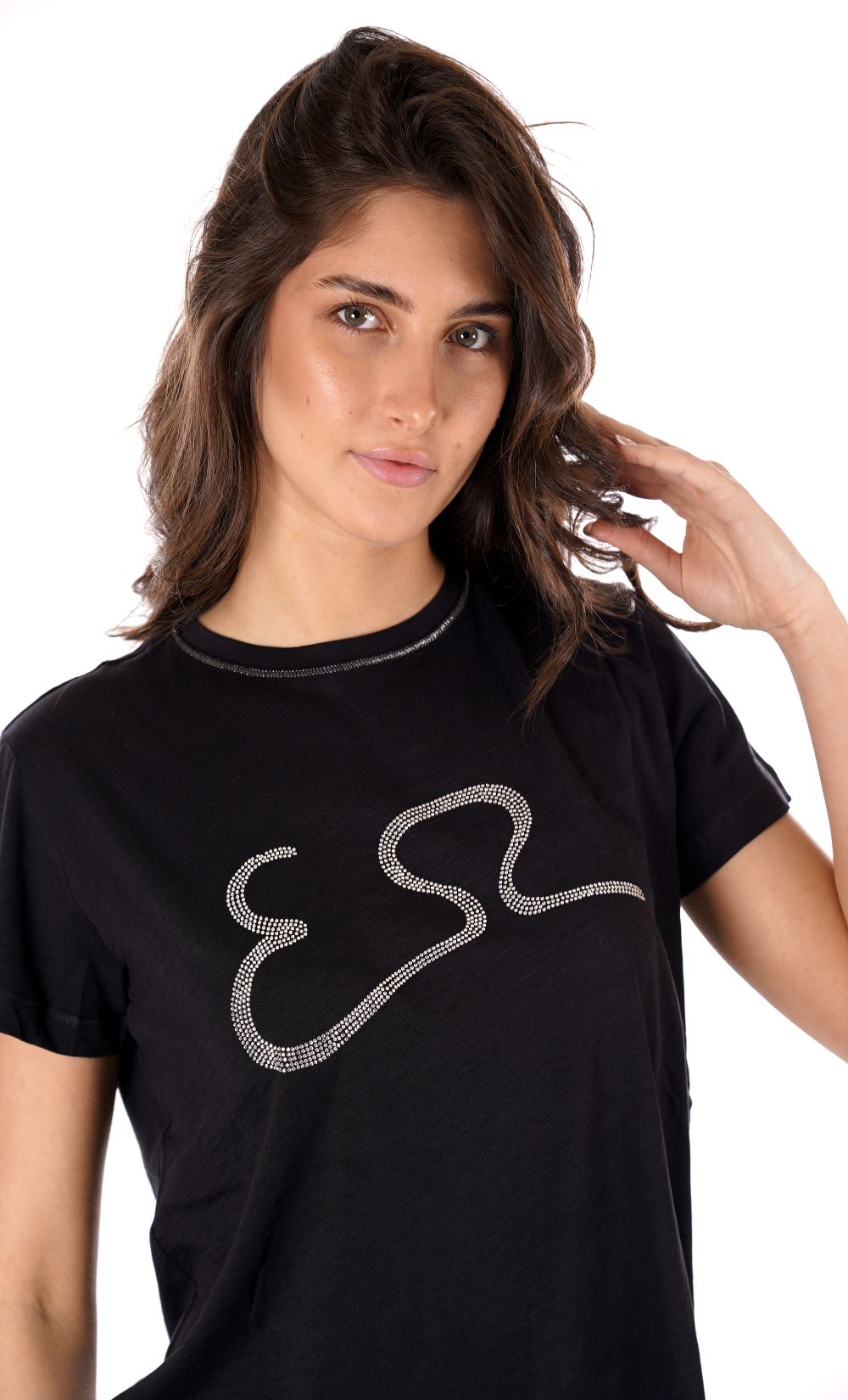 Yes Zee T-Shirt Donna Diritta, Girocollo, M/C Donna Mod. T264 TL00 0801 Nero
