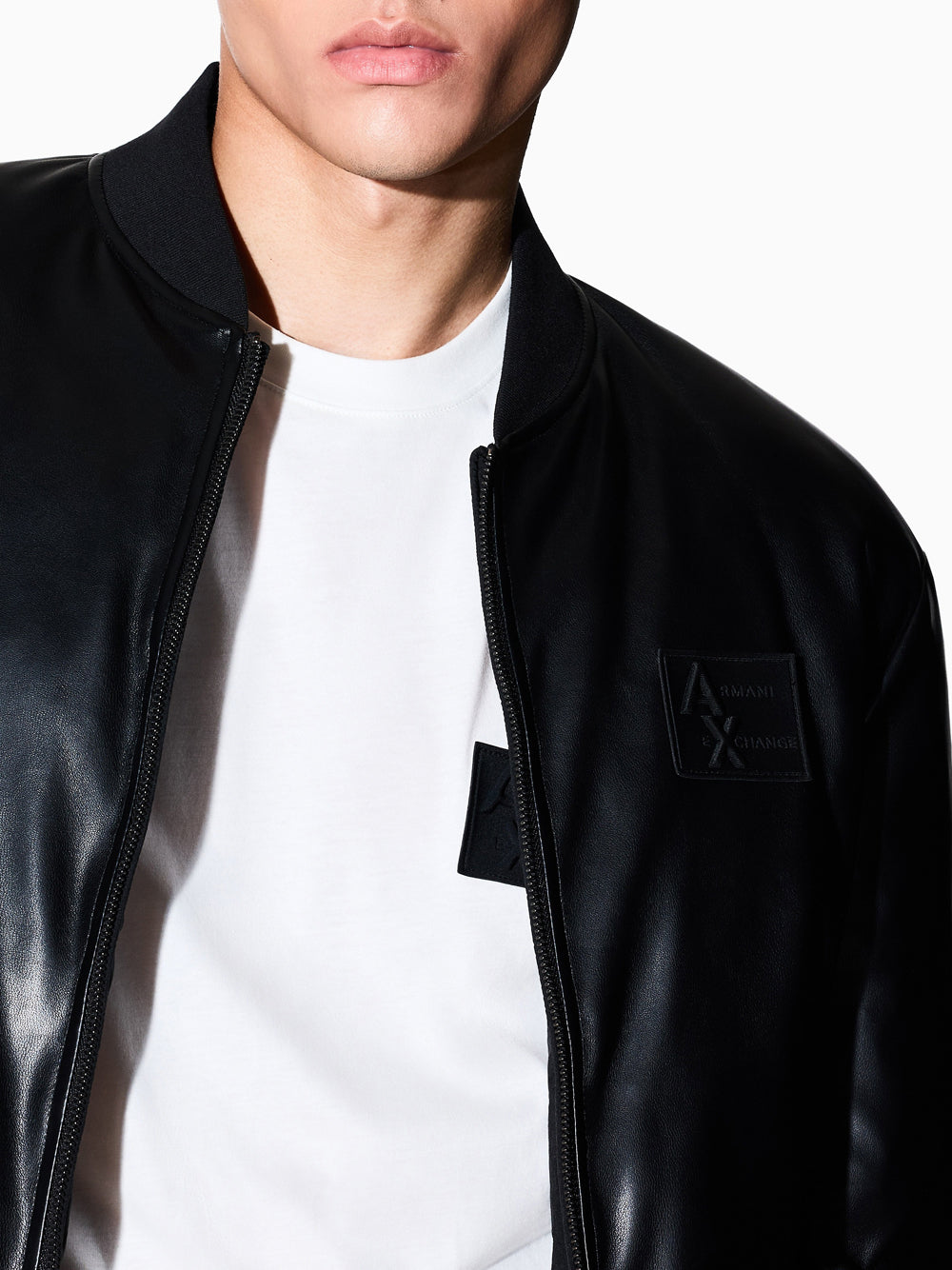 Giubbino di Pelle Armani Exchange Ecopelle da Uomo - Nero