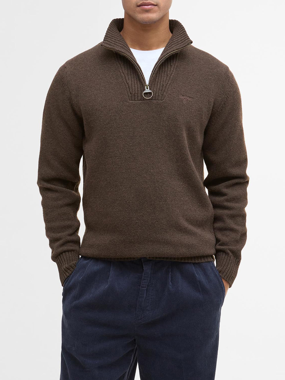 Pullover Barbour Essential Half Zip da Uomo - Marrone
