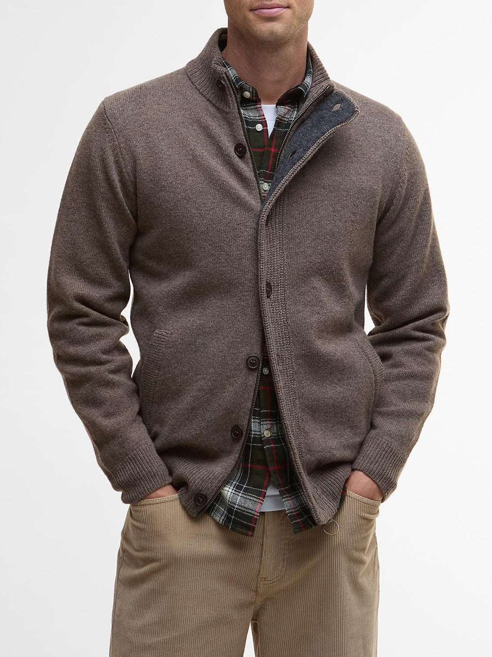 Cardigan Barbour Essential Patch da Uomo - Marrone