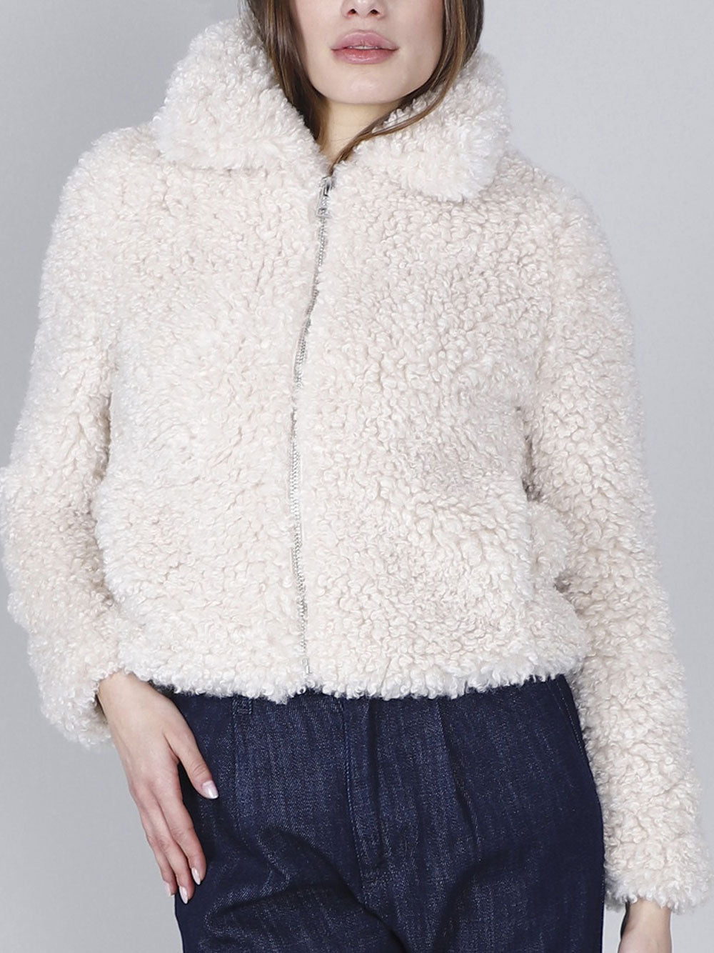 Giubbino Similpelliccia CafèNoir Curly da Donna - Avorio