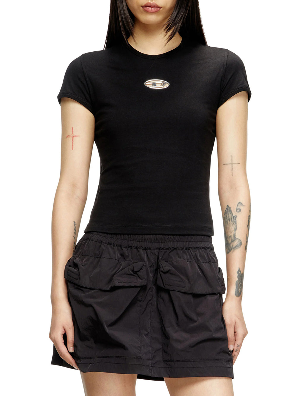 T-shirt Diesel Uncutie Long da Donna - Nero