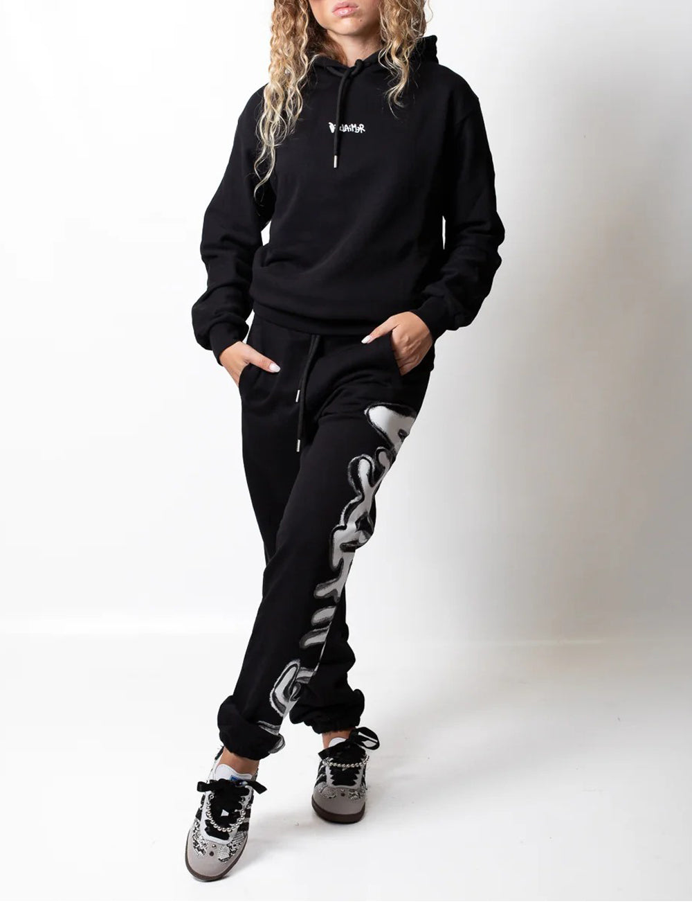 Felpa Cappuccio Disclaimer da Donna - Nero