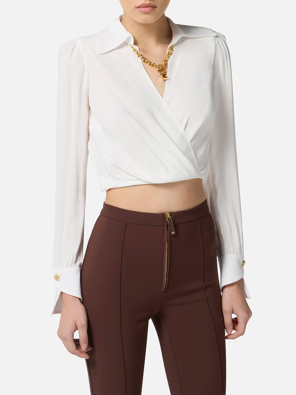 Camicia Elisabetta Franchi Cropped da Donna - Avorio