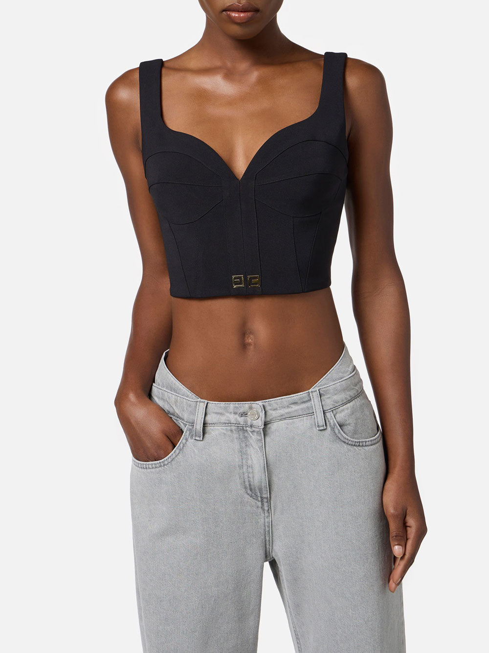 Top Elisabetta Franchi Cropped da Donna - Nero