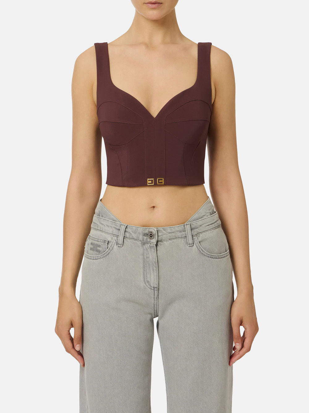 Top Elisabetta Franchi Cropped da Donna - Merlot Bordeaux