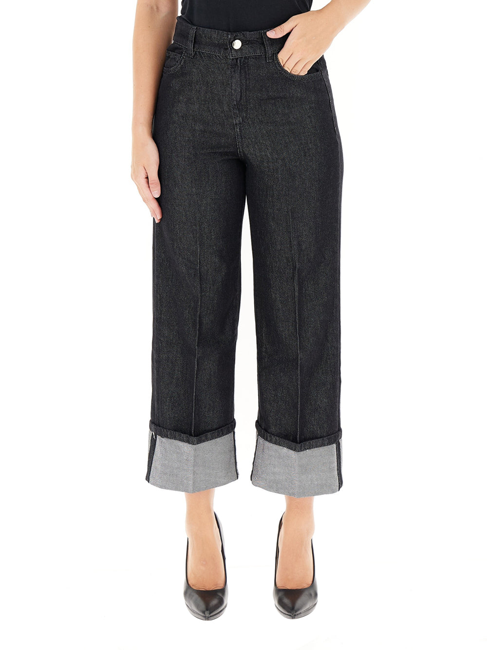 Jeans Wide Emme Marella Paint da Donna - Nero