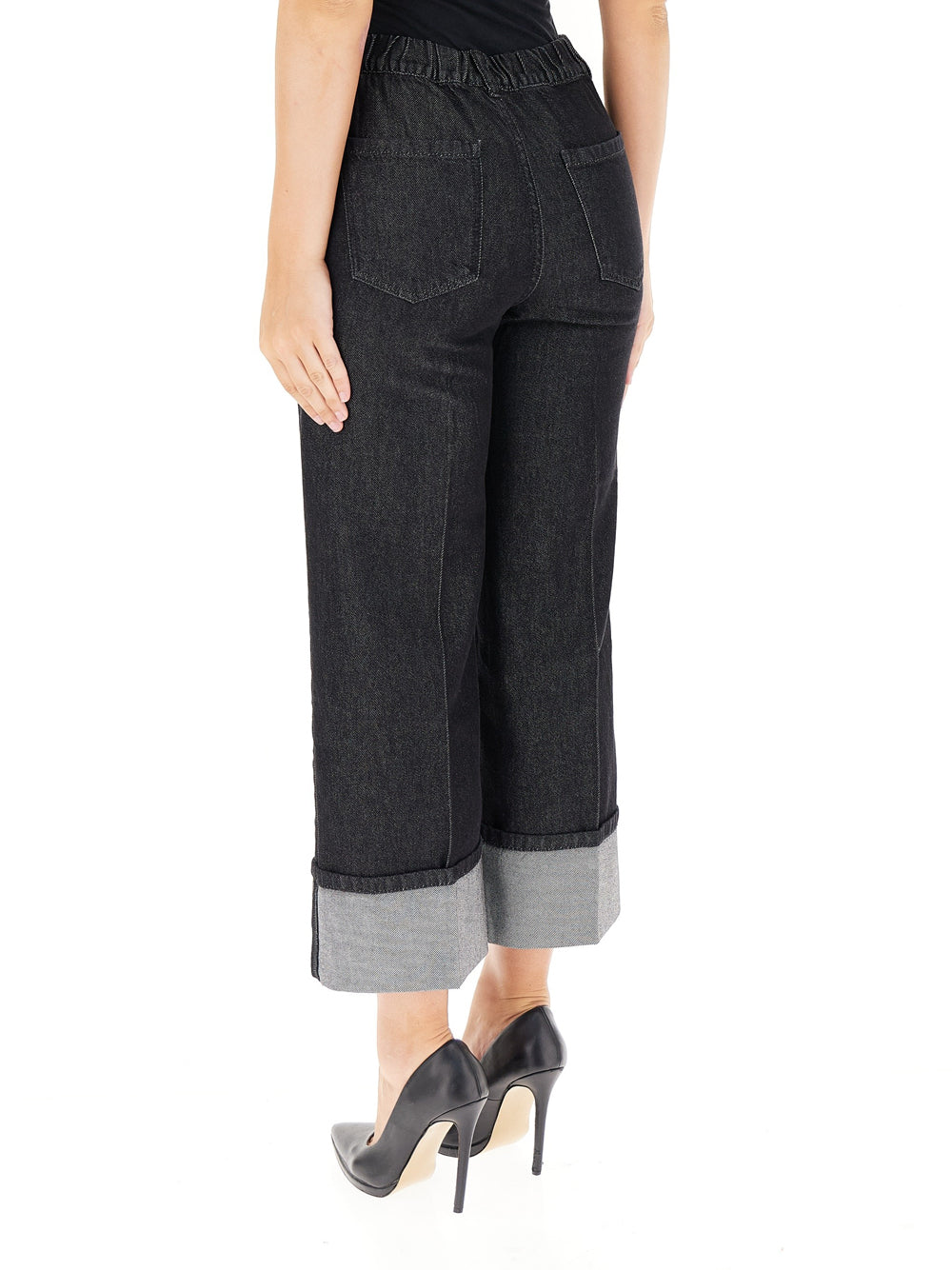 Jeans Wide Emme Marella Paint da Donna - Nero