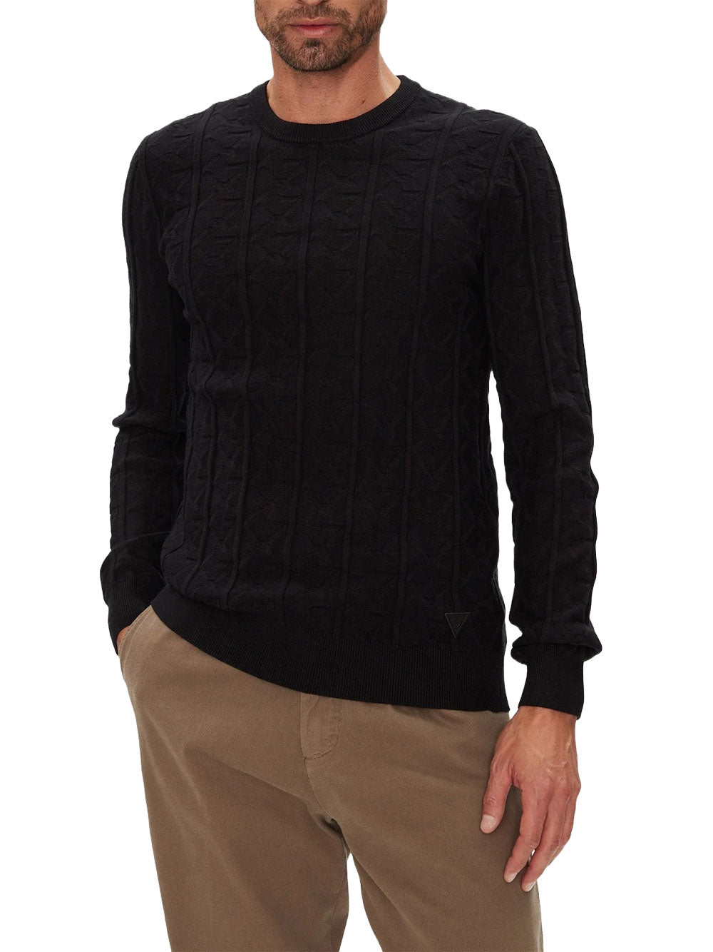 Pullover Guess Heron Monogram da Uomo - Nero