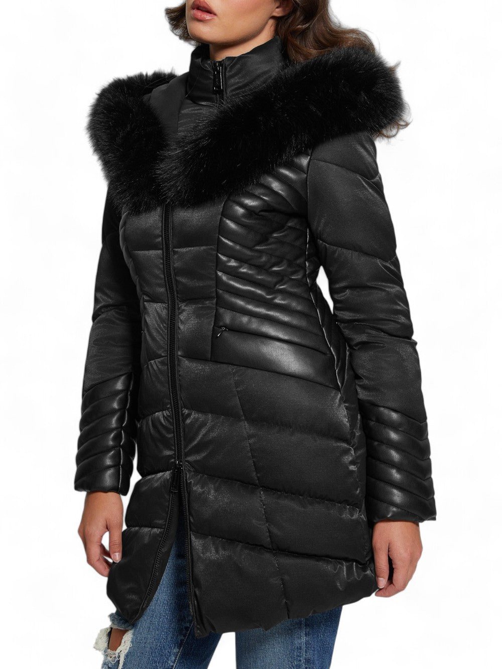 Guess Giubbotto lungo Donna Mod. W4BL61 WGLZ0 JBLK Nero