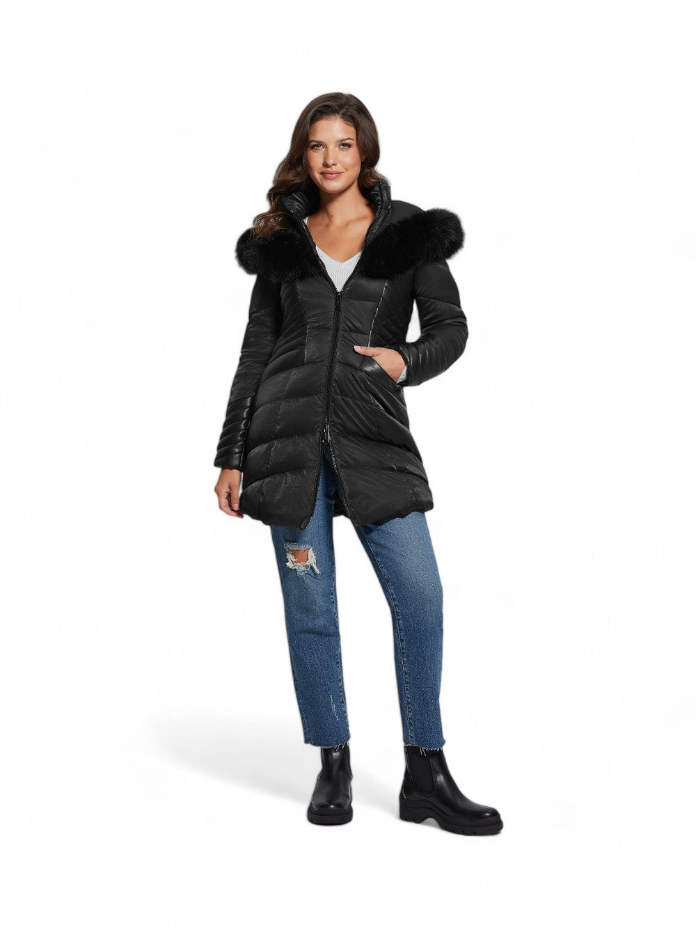 Guess Giubbotto lungo Donna Mod. W4BL61 WGLZ0 JBLK Nero