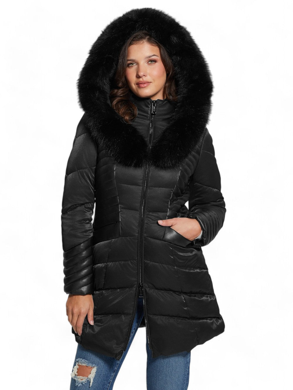 Guess Giubbotto lungo Donna Mod. W4BL61 WGLZ0 JBLK Nero