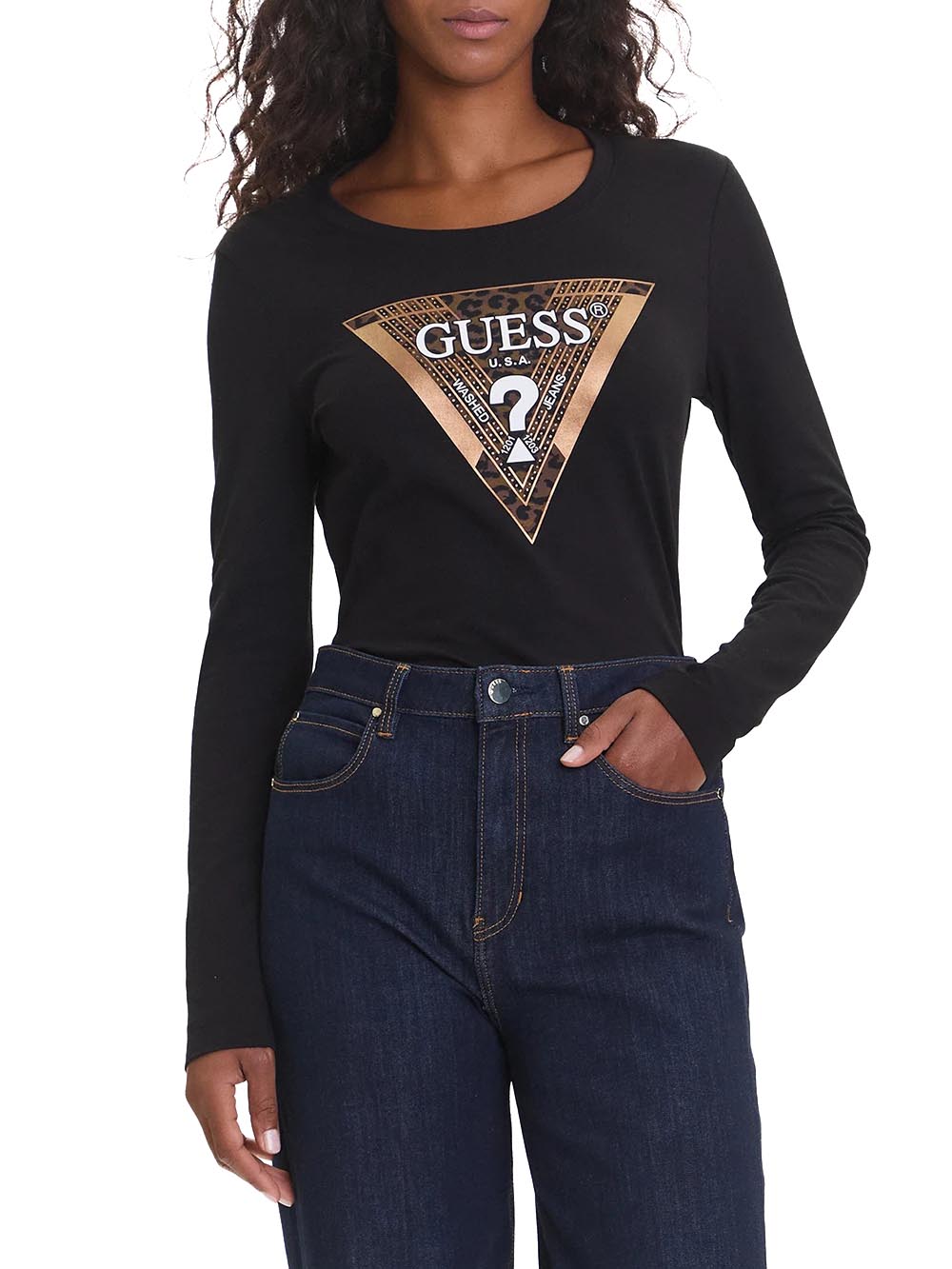 Guess T-shirt Manica Lunga Donna Mod. W5BI75 J1314 JBLK Nero