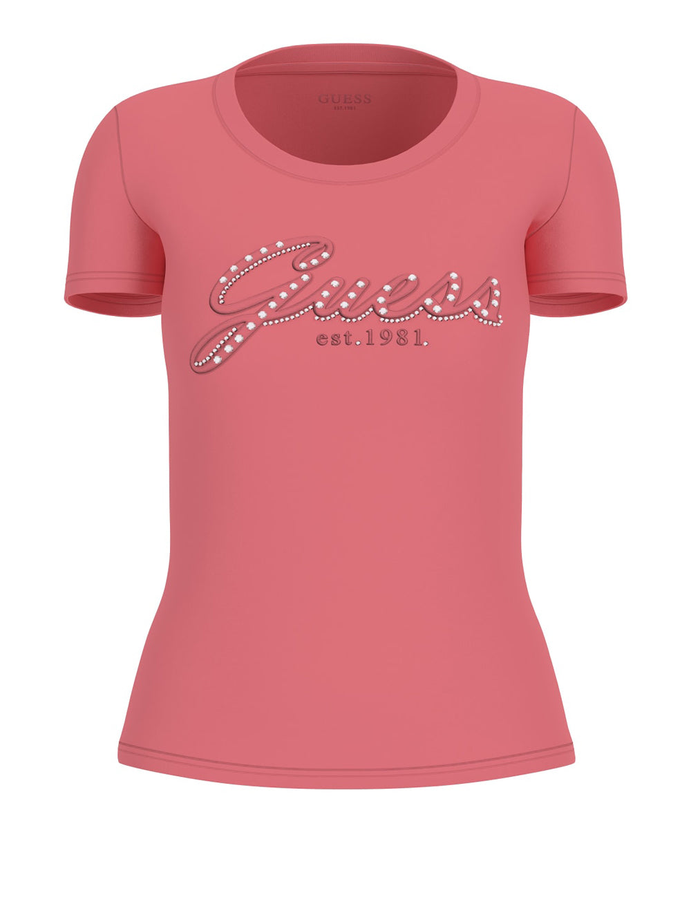 T-shirt Guess Embro Script Logo da Donna - Rosa
