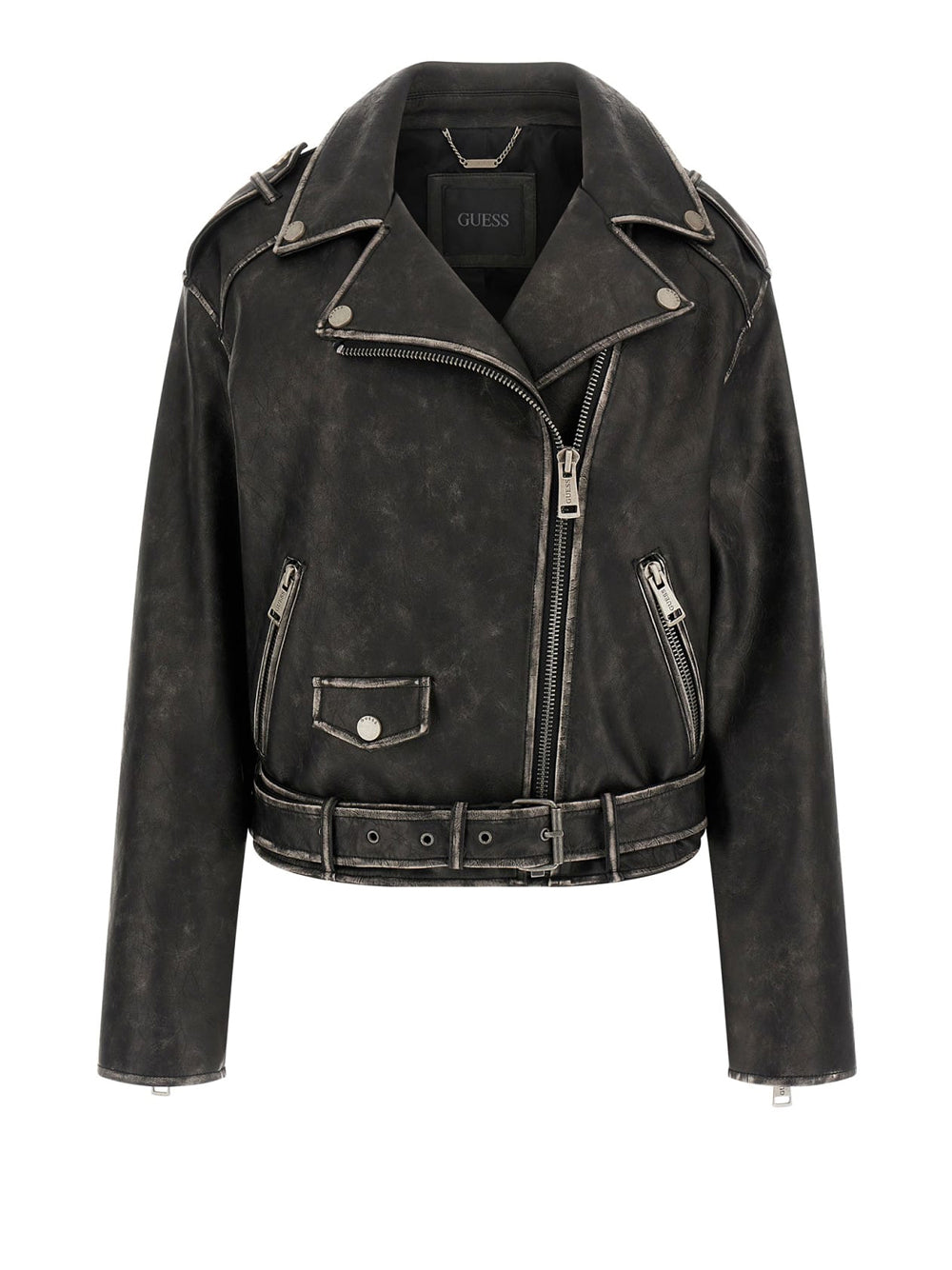 Giubbino di Pelle Guess Charlene Oversize da Donna - Nero