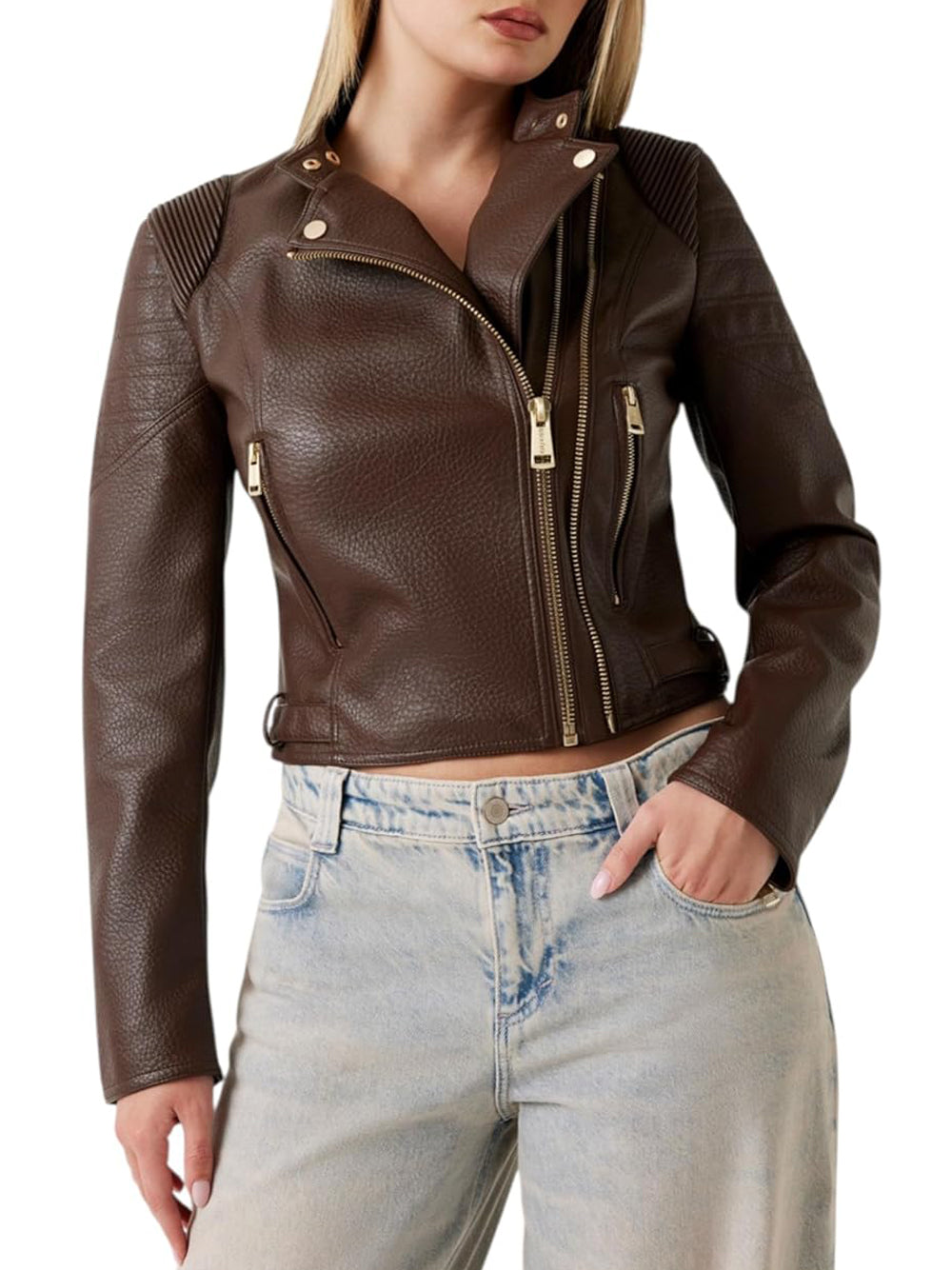 Guess Giubbotto pelle Donna Mod. W5YL19 WHDS0 FN09 Moro Marrone