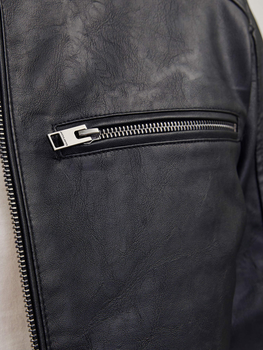 Giubbino di Pelle Jack e Jones da Uomo - Nero
