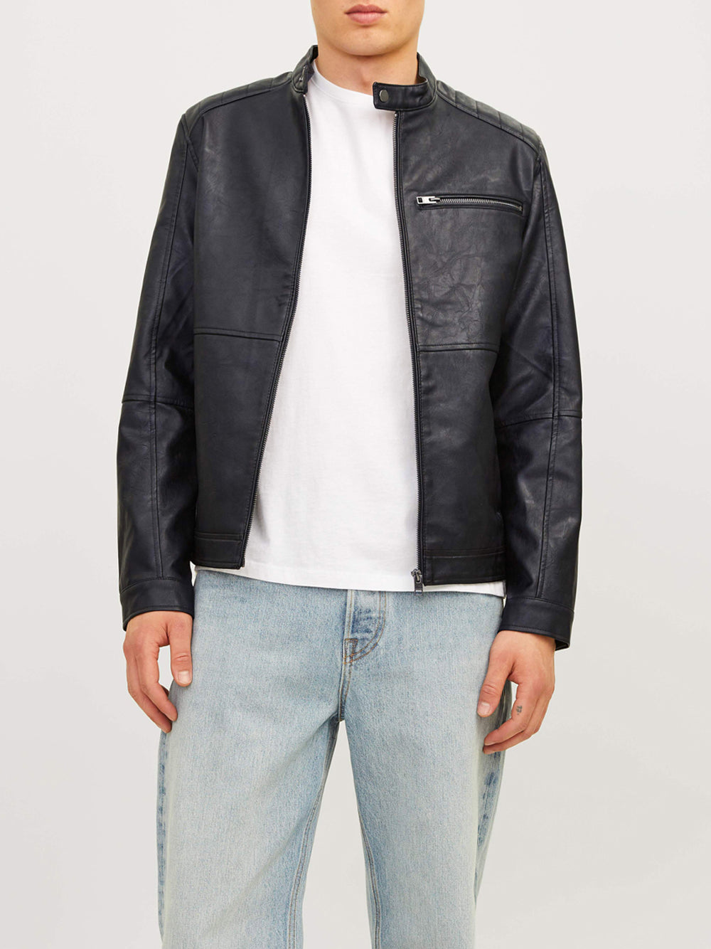 Giubbino di Pelle Jack e Jones da Uomo - Nero