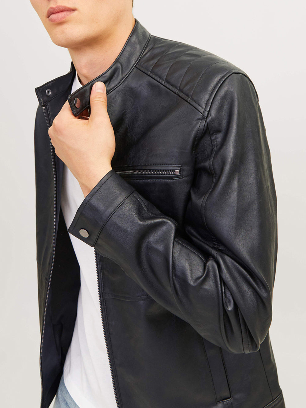 Giubbino di Pelle Jack e Jones da Uomo - Nero